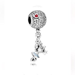 PANDORA DISNEY Floating MINNIE MOUSE Pave Dangle Charm Bead. Sterling Silver CZ.